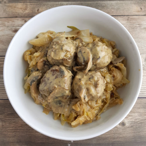 Creamy Mushroom Meatballs with Fried Cabbage Low Carb Nikki Keto LCHF